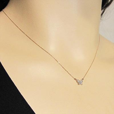 蝶々 ダイアモンド 約0.10カラット ネックレスジュエリー 4月誕生石 k10ピンクゴールドの画像