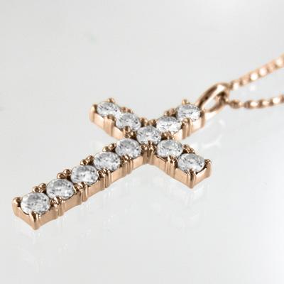 クロス ペンダントトップとネックレス ダイヤモンド k10ピンクゴールド 約0.35カラット 4月誕生石の画像