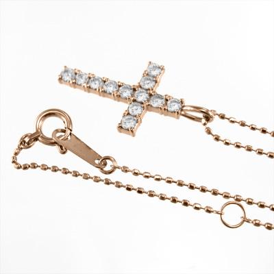 クロス ペンダントトップとネックレス ダイヤモンド k10ピンクゴールド 約0.35カラット 4月誕生石の画像