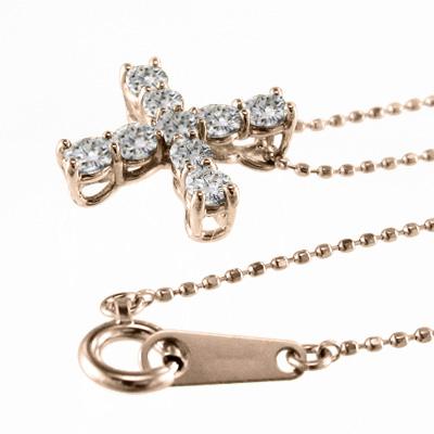 天然ダイヤ 4月誕生石 ペンダントトップとネックレス k10ピンクゴールド クロス 約0.50カラットの画像