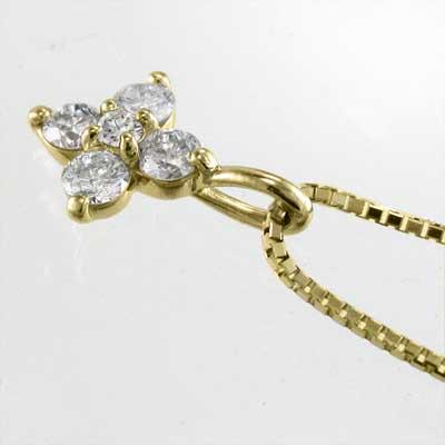 天然ダイヤモンド ペンダントトップとネックレス 約0.29カラット ファイブストーン k18イエローゴールド クロス 4月誕生石の画像