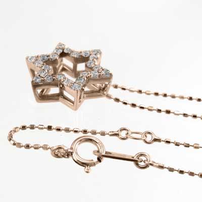 スター k10ピンクゴールド 4月誕生石 六芒星 ダイアモンド ペンダントネックレス 約0.33カラットの画像