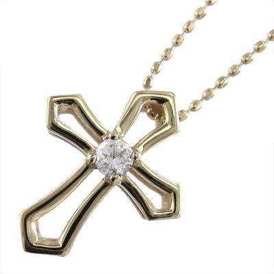 ペンダントネックレス 約0.08カラット ダイアモンド 4月誕生石 クロス k10イエローゴールド 一粒石の画像