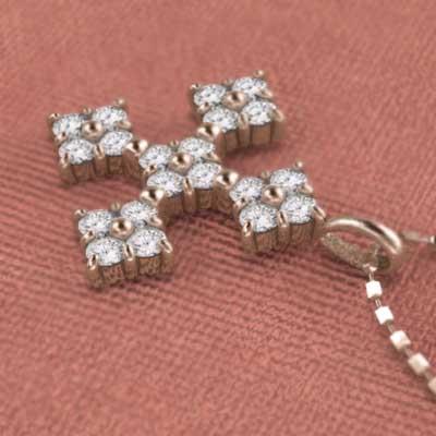 約0.65カラット クロス 天然ダイヤモンド ペンダント k10ピンクゴールド 4月誕生石の画像