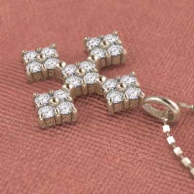 クロス 4月誕生石 約0.65カラット 天然ダイヤモンド k10イエローゴールド ペンダントトップとネックレスの画像