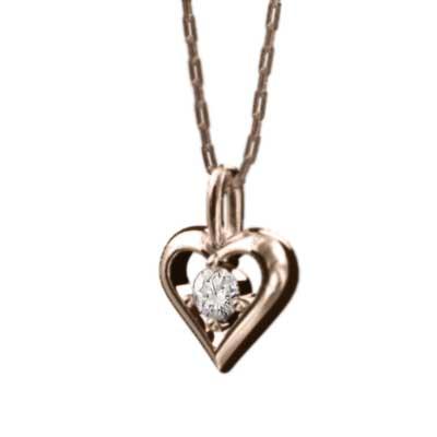 ペンダントトップとネックレス 4月誕生石 一粒石 天然ダイヤ k10ピンクゴールド ハート 約0.10カラットの画像