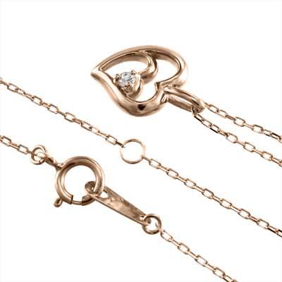 ハート 一粒石 ペンダントトップとネックレス 4月誕生石 k10ピンクゴールド 約0.01カラット 天然ダイヤの画像