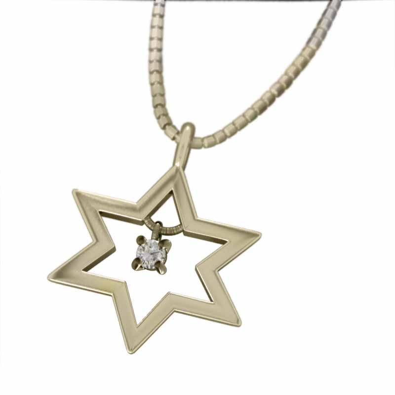 4月誕生石 スター 六芒星 ペンダントトップとネックレス 一粒石 天然ダイヤモンド 約0.07カラット k10イエローゴールドの画像