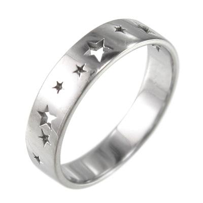 スター 指輪 プラチナ900 シンプル 平打リング 星抜きリングの画像