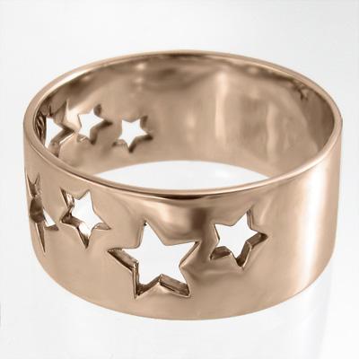 k10ピンクゴールド 星抜き ワイド スター ピンキー 1cmリング 約10mm幅 リングの画像