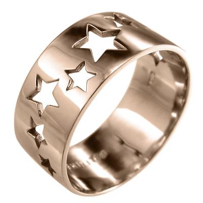 k10ピンクゴールド ワイド シンプル 星抜き 約10mm幅 スター 1cmリング 指輪の画像