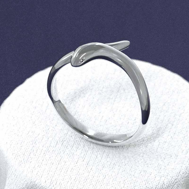 k18ホワイトゴールド 蛇 シンプル リングの画像