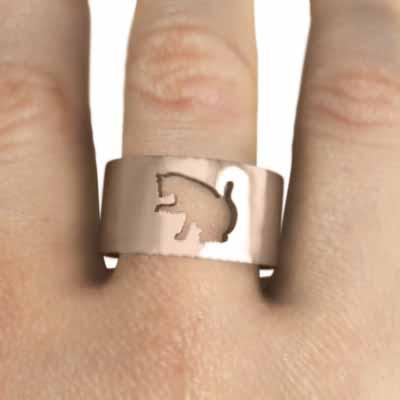 リング ワイド k10ピンクゴールド 猫 シンプルの画像