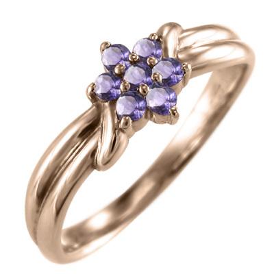 リング 2月誕生石 アメシスト(紫水晶) フラワー k10ピンクゴールドの画像
