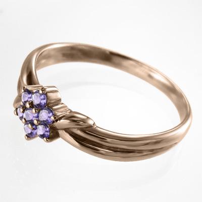 リング 2月誕生石 アメシスト(紫水晶) フラワー k10ピンクゴールドの画像