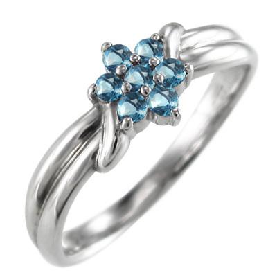11月の誕生石 リング k10ホワイトゴールド ブルートパーズ(青) フラワーの画像