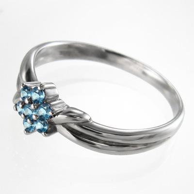 11月の誕生石 リング k10ホワイトゴールド ブルートパーズ(青) フラワーの画像