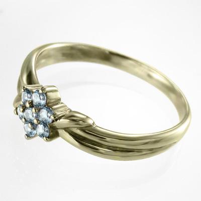 リング 3月誕生石 アクアマリン フラワー k10イエローゴールドの画像