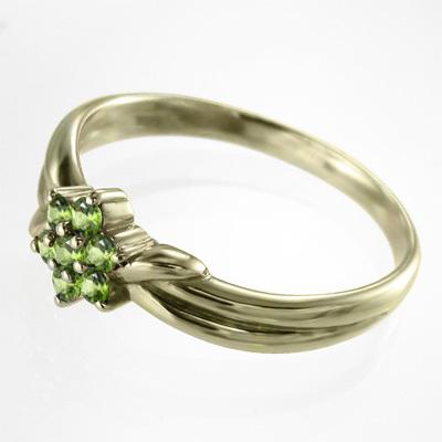 k10イエローゴールド リング ペリドット フラワー 8月の誕生石の画像