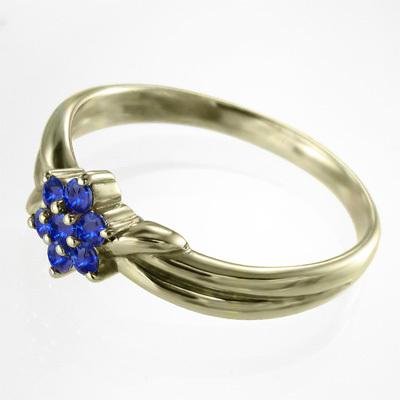 サファイア(青) 10金イエローゴールド 9月誕生石 リング フラワーの画像