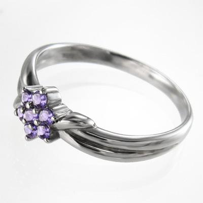 フラワー 2月誕生石 アメシスト(紫水晶) リング 白金（プラチナ）900の画像