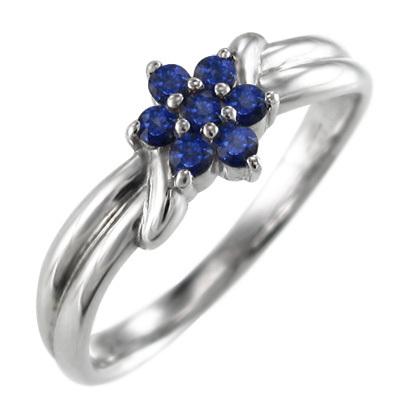 フラワー リング サファイア(青) 白金（プラチナ）900 9月誕生石の画像