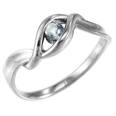 リング 一粒石 k18ホワイトゴールド 3月の誕生石 アクアマリンの画像