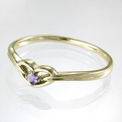 リング 一粒石 アメジスト(紫水晶) 2月誕生石 ハート k10イエローゴールドの画像