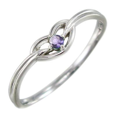 18金ホワイトゴールド アメシスト(紫水晶) 2月誕生石 ハート 一粒石 リングの画像