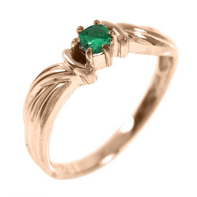 一粒石 18金ピンクゴールド 5月の誕生石 エメラルド 指輪の画像