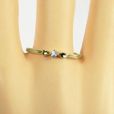 一粒石 リボン 3月の誕生石 k10イエローゴールド アクアマリン リング スレンダーの画像