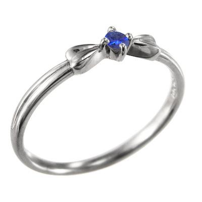 リボン Pt900 9月の誕生石 リング スレンダー サファイア(青) 一粒石の画像
