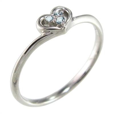 3月の誕生石 ハート 白金（プラチナ）900 スレンダー リング アクアマリン スリーストーンの画像