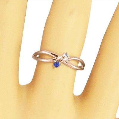 ダイヤモンド リング サファイア k10ピンクゴールド 9月誕生石の画像