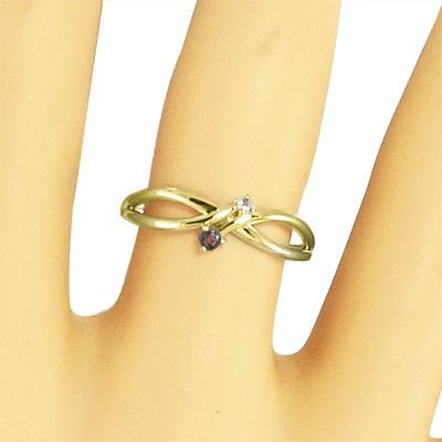 1月誕生石 ガーネット ダイヤモンド k18イエローゴールド 指輪の画像