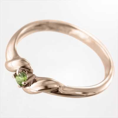 8月の誕生石 ペリドット k18ピンクゴールド リング 一粒石の画像