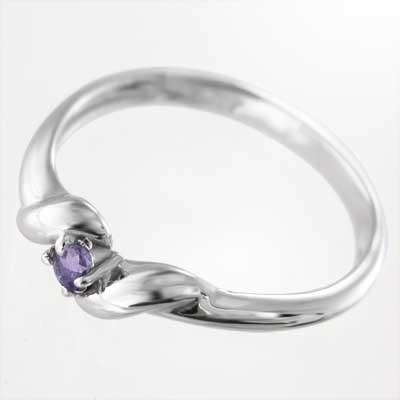 アメシスト(紫水晶) 一粒石 18金ホワイトゴールド リング 2月誕生石の画像