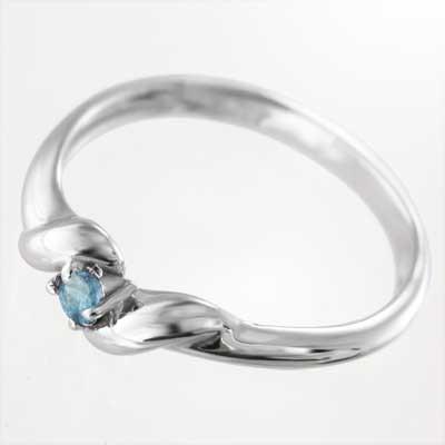 リング 一粒石 18金ホワイトゴールド ブルートパーズ(青) 11月誕生石の画像