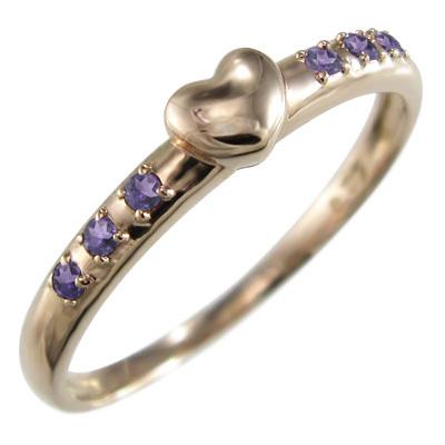 アメジスト(紫水晶) ハート ピンクゴールドk18 2月誕生石 指輪の画像