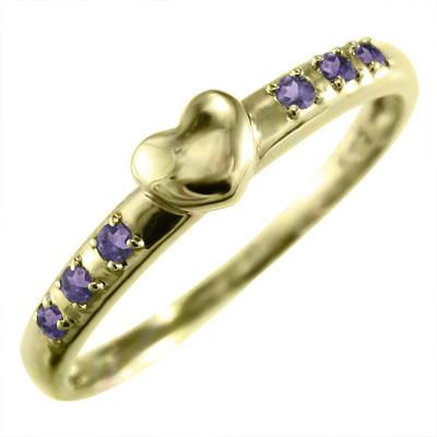 アメシスト(紫水晶) 18金イエローゴールド ハート 指輪 2月誕生石の画像