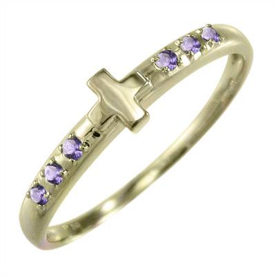 2月の誕生石 アメジスト(紫水晶) k10イエローゴールド クロス 指輪の画像