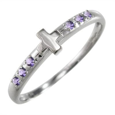 アメジスト(紫水晶) 18金ホワイトゴールド 2月の誕生石 クロス
