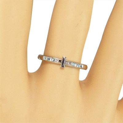 3月の誕生石 クロス k18ホワイトゴールド アクアマリン リングの画像