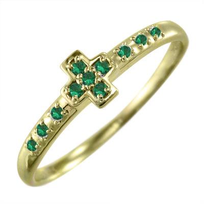 エメラルド 5月の誕生石 リング k18イエローゴールド クロスの画像