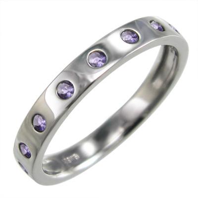 リング アメシスト(紫水晶) 18kホワイトゴールド 2月誕生石 9ピース