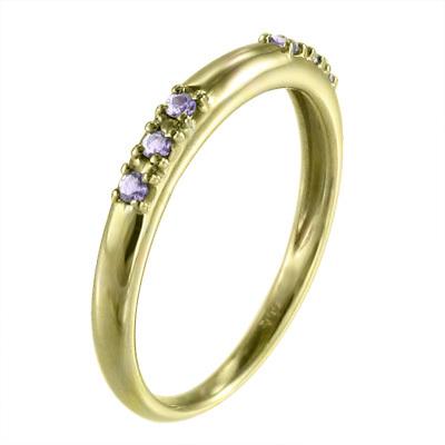 イエローゴールドk18 アメジスト(紫水晶) リング 2月誕生石の画像