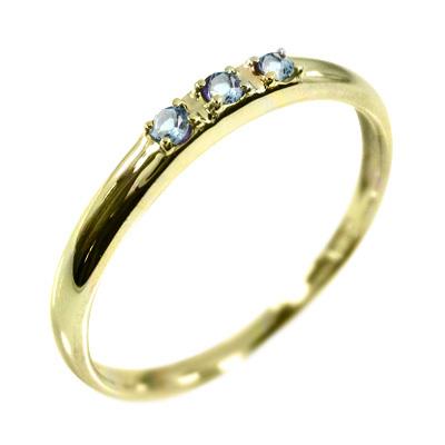 3月の誕生石 リング k10イエローゴールド アクアマリン スリーストーンの画像