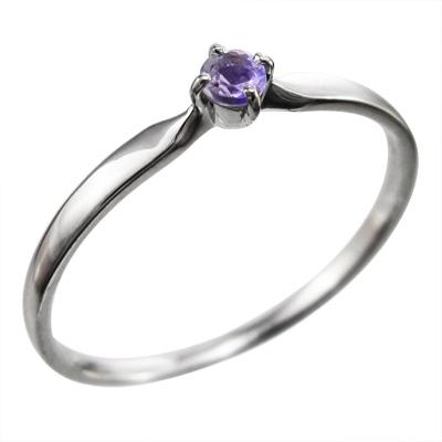リング 一粒石 アメシスト(紫水晶) k10ホワイトゴールド 2月の誕生石の画像