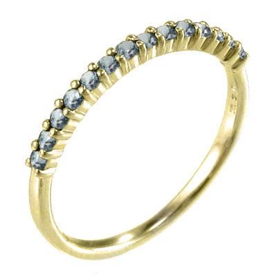 指輪 18金イエローゴールド 3月誕生石 ハーフエタニティリング アクアマリン スレンダーの画像
