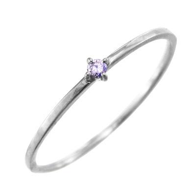 アメシスト(紫水晶) 極細 k18ホワイトゴールド スレンダー 一粒石 リング 2月誕生石の画像